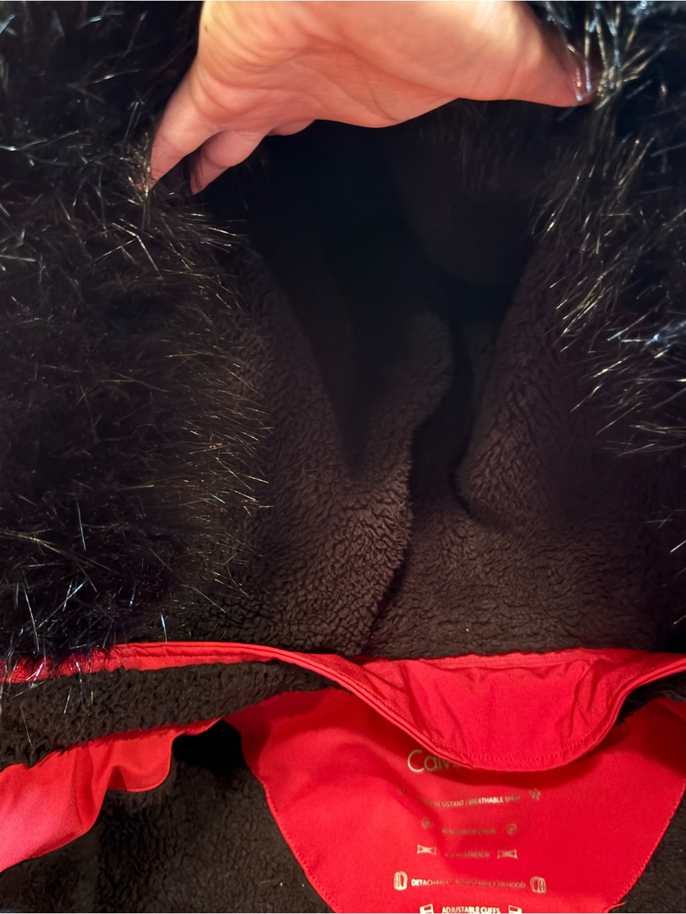 Calvin Klein Red Faux Fur Lined Parka Coat Women’s Size L - Picture 10 of 10